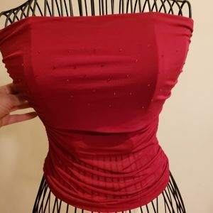 Women's Bebe Red Tube Top with Red Rhinestones